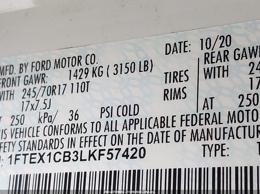 1FTEX1CB3LKF57420 2020 FORD F-150 photo no. 9
