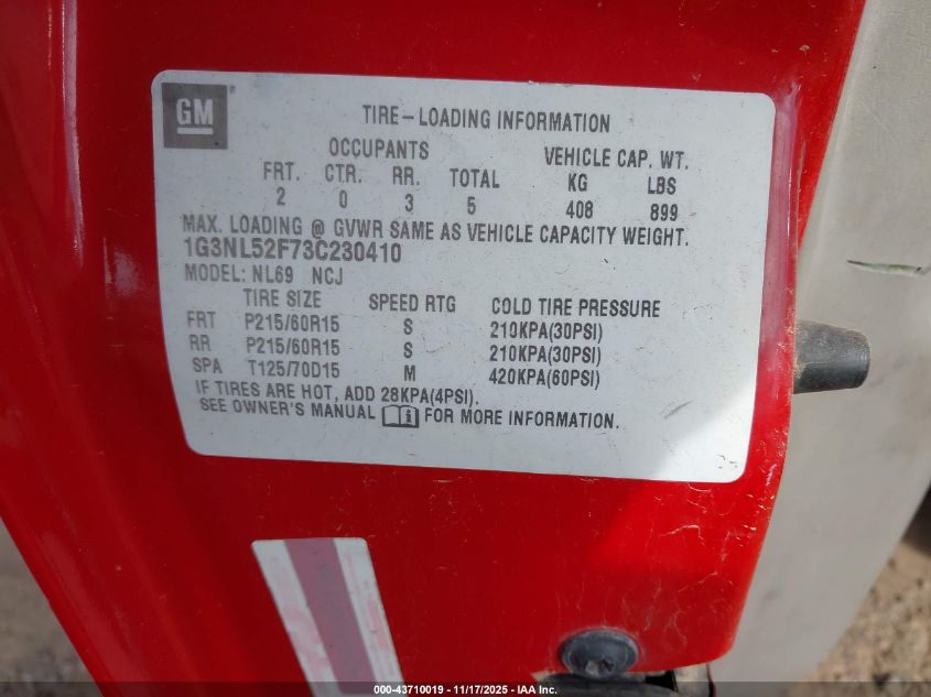 2003 Oldsmobile Alero Gl1 VIN: 1G3NL52F73C230410 Lot: 43710019