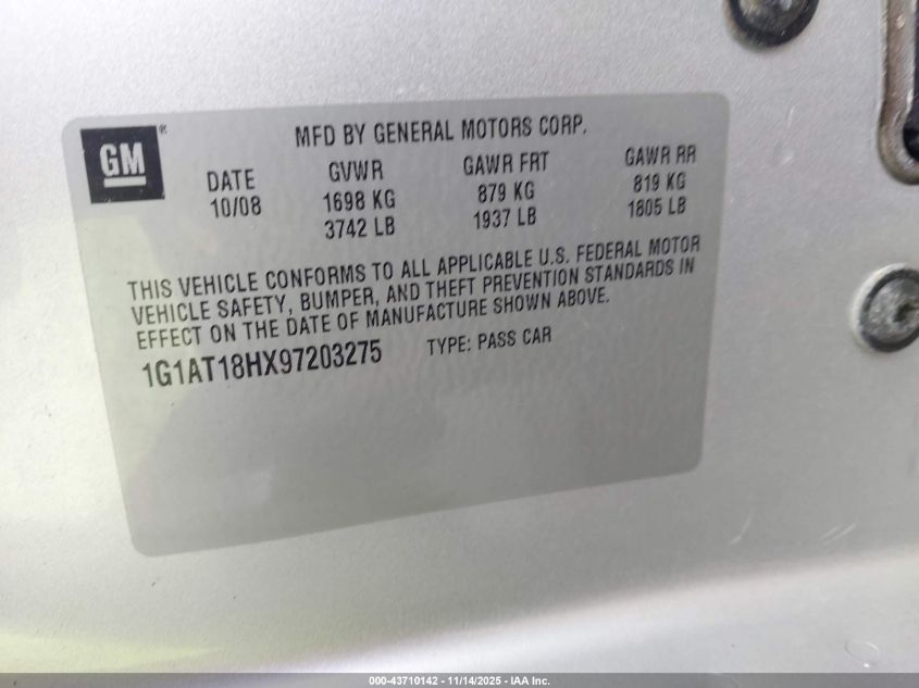 2009 Chevrolet Cobalt Lt VIN: 1G1AT18HX97203275 Lot: 43710142