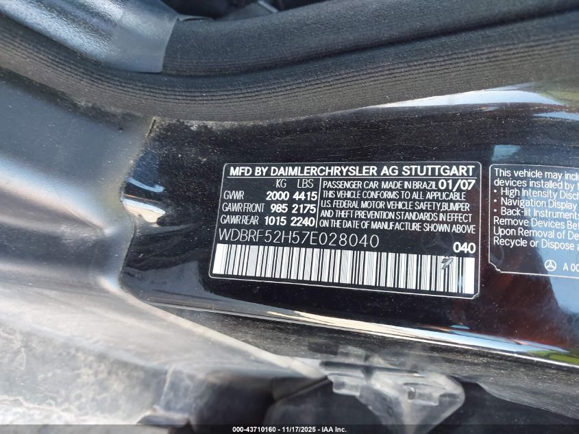 2007 Mercedes-Benz C 230 Sport VIN: WDBRF52H57E028040 Lot: 43710160