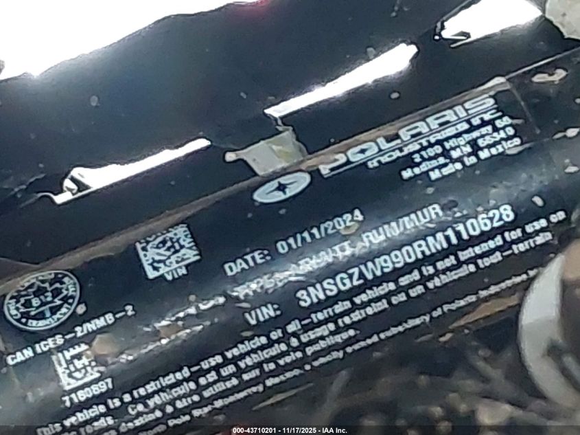 2024 Polaris Xpedition Adv 5 1000 Northstar VIN: 3NSGZW990RM110628 Lot: 43710201