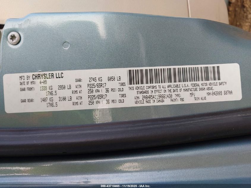 2009 Chrysler Town & Country Touring VIN: 2A8HR54119R661430 Lot: 43710465