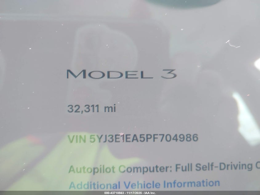 2023 Tesla Model 3 Rear-Wheel Drive VIN: 5YJ3E1EA5PF704986 Lot: 43710563