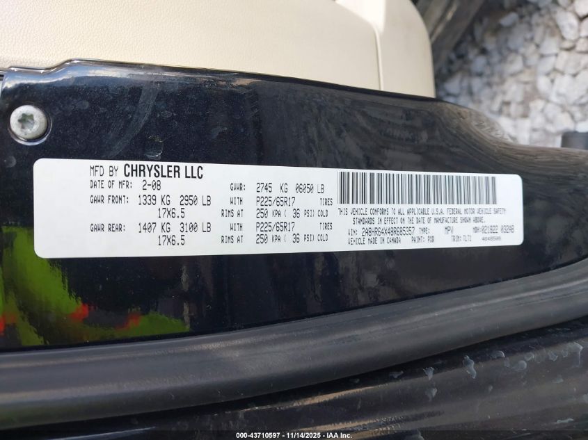 2008 Chrysler Town & Country Limited VIN: 2A8HR64X48R685357 Lot: 43710597