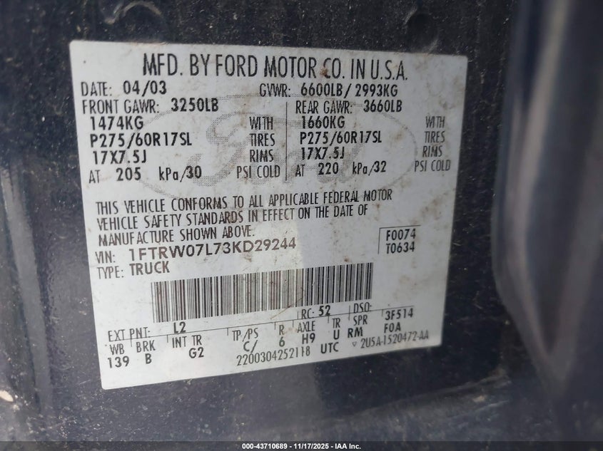 1FTRW07L73KD29244 2003 FORD F-150 photo no. 9
