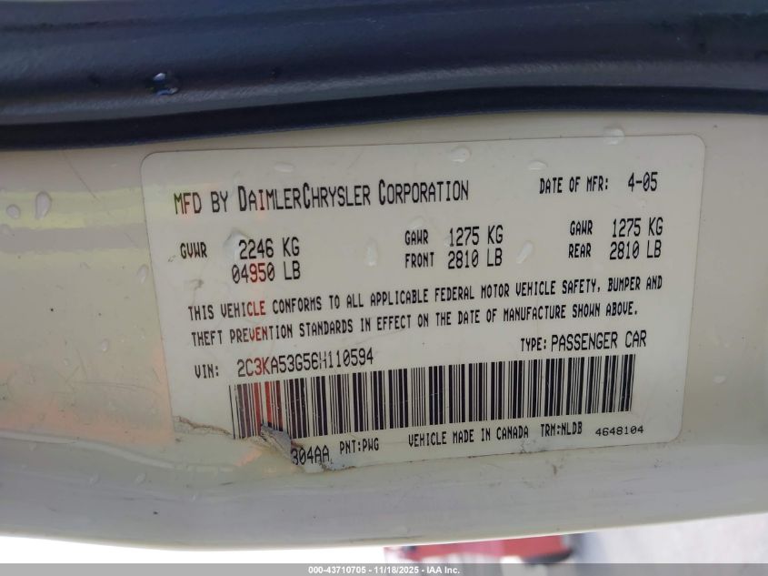 2006 Chrysler 300 Touring VIN: 2C3KA53G56H110594 Lot: 43710705