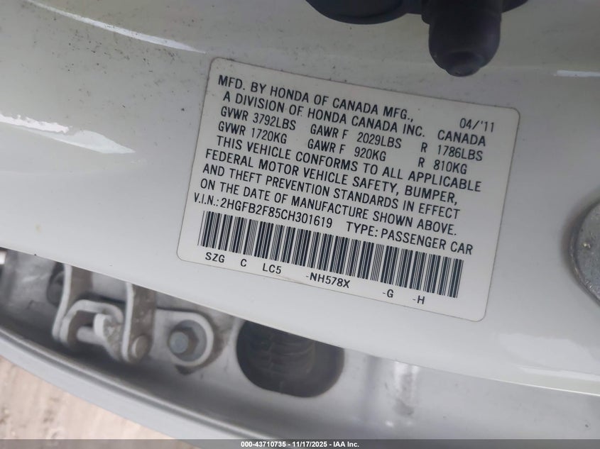 2HGFB2F85CH301619 2012 HONDA CIVIC photo no. 9