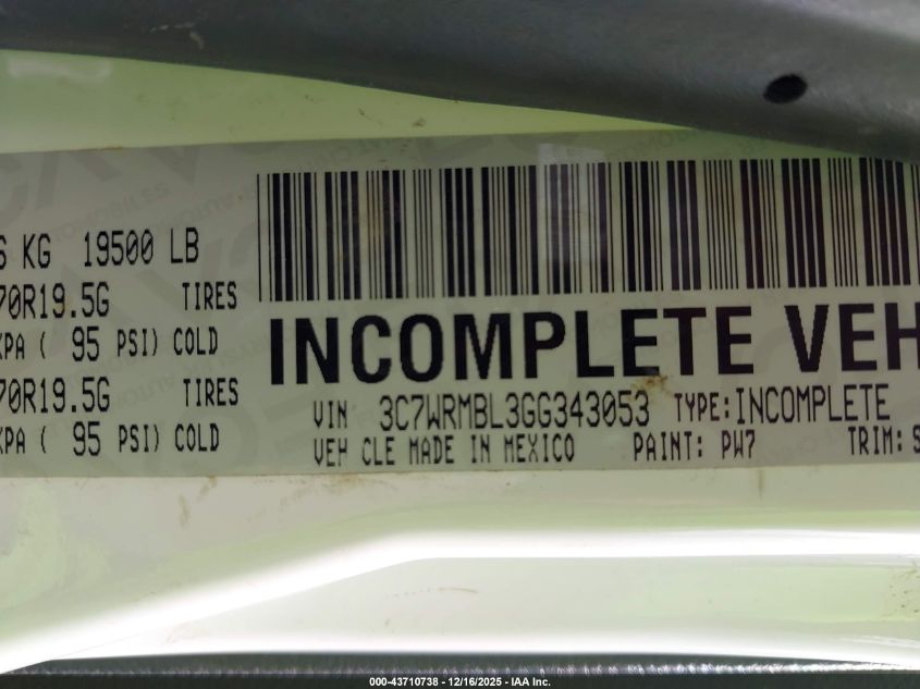 2016 Ram 5500 Chassis Tradesman/Slt VIN: 3C7WRMBL3GG343053 Lot: 43710738