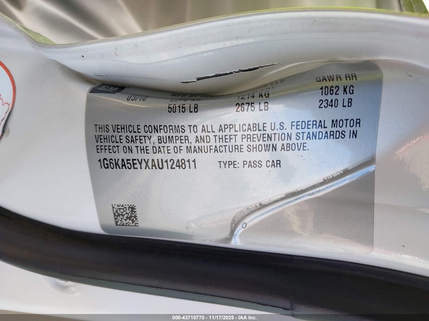 2010 Cadillac Dts Standard VIN: 1G6KA5EYXAU124811 Lot: 43710770