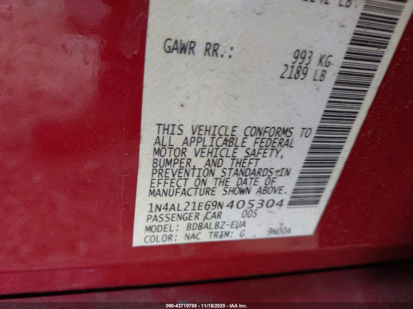 2009 Nissan Altima 2.5 S VIN: 1N4AL21E69N405304 Lot: 43710788