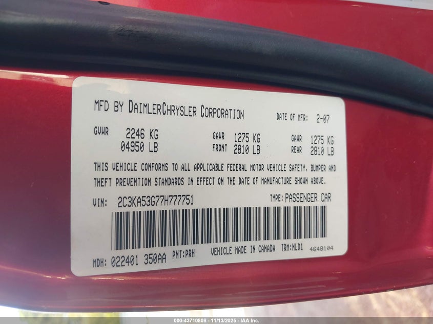 2C3KA53G77H777751 2007 CHRYSLER 300 photo no. 9