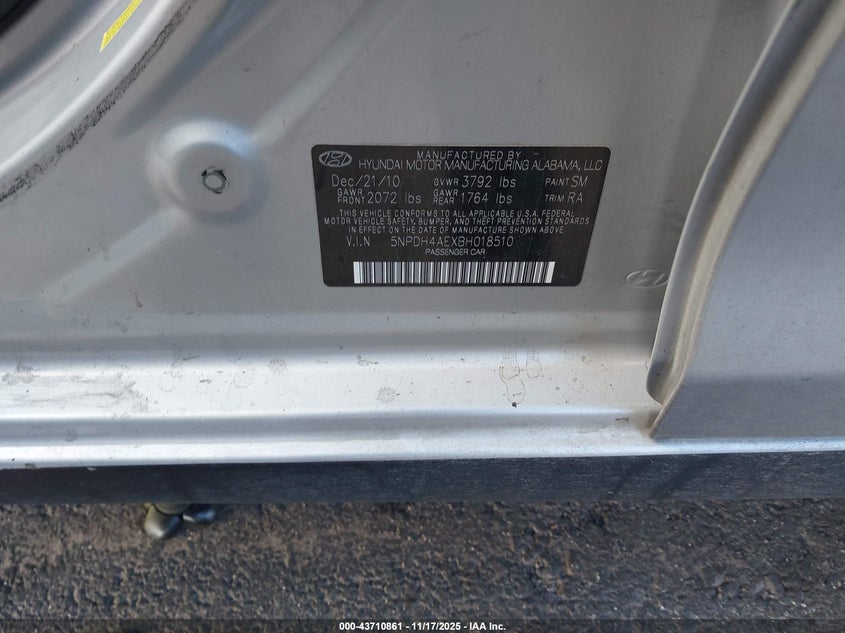 5NPDH4AEXBH018510 2011 HYUNDAI ELANTRA photo no. 9