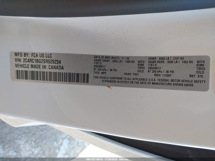 2C4RC1BG2SR526234 2025 CHRYSLER PACIFICA photo no. 9