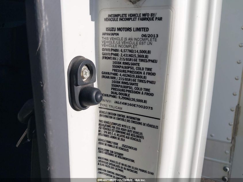 2014 Isuzu Npr Hd Dsl Reg At VIN: JALC4W160E7002075 Lot: 43710939