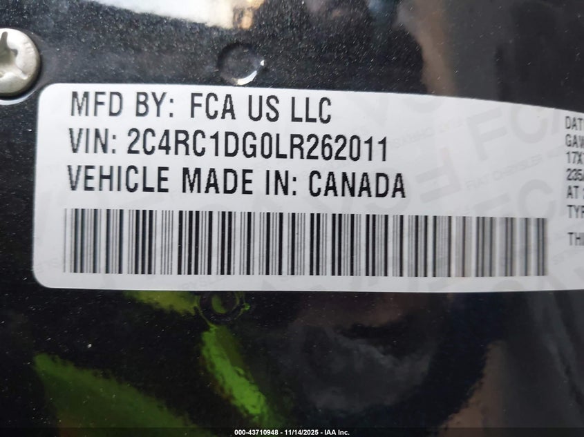 2020 Chrysler Voyager Lxi VIN: 2C4RC1DG0LR262011 Lot: 43710948