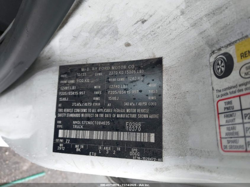 2012 Ford Transit Connect Xl VIN: NM0LS7CN0CT084635 Lot: 43710976