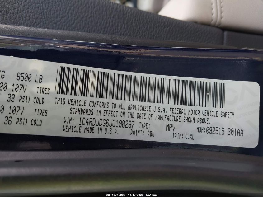 2018 Dodge Durango Gt Awd VIN: 1C4RDJDG6JC198267 Lot: 43710992