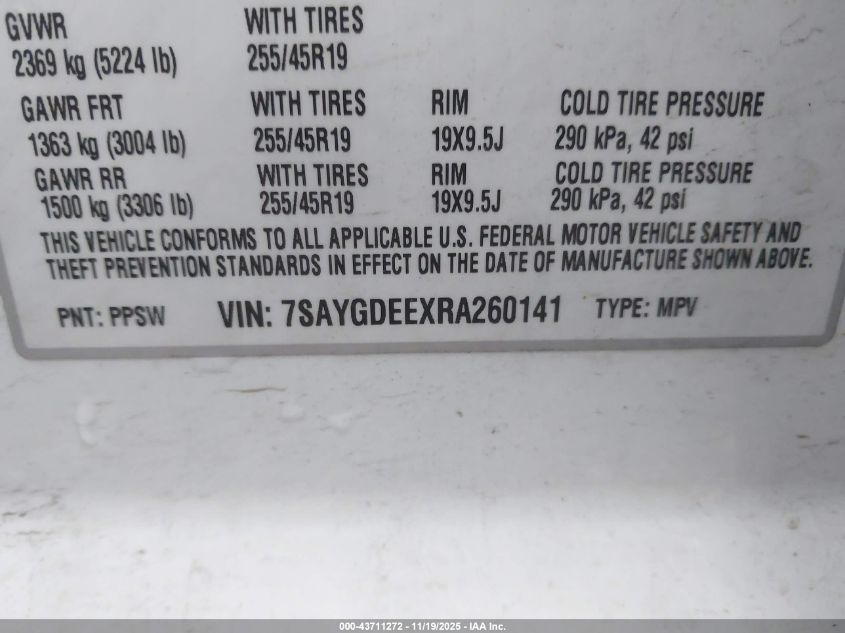 2024 Tesla Model Y Long Range Dual Motor All-Wheel Drive VIN: 7SAYGDEEXRA260141 Lot: 43711272