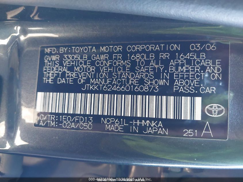 2006 Scion Xa VIN: JTKKT624660160873 Lot: 43711289