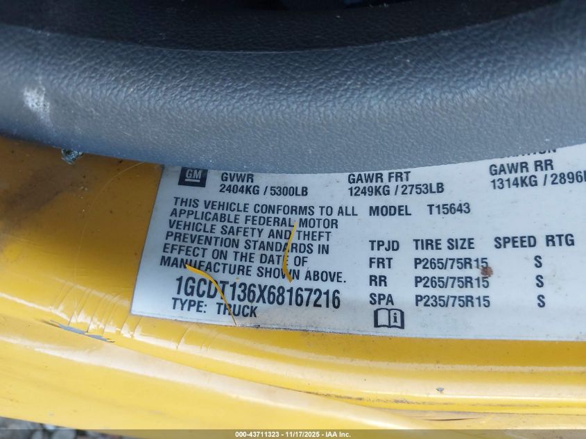 2006 Chevrolet Colorado Lt VIN: 1GCDT136X68167216 Lot: 43711323
