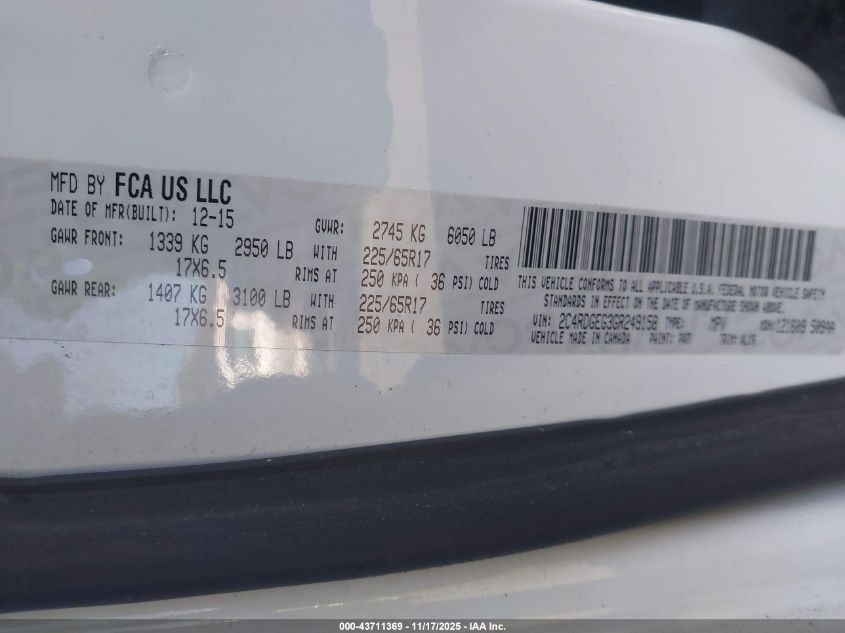 2016 Dodge Grand Caravan R/T VIN: 2C4RDGEG3GR249158 Lot: 43711369