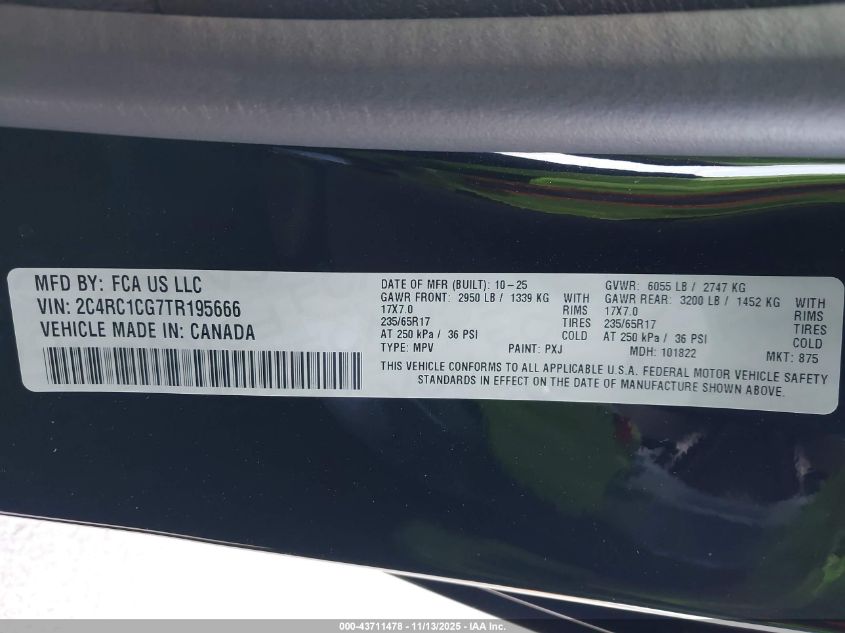 2026 Chrysler Voyager Lx VIN: 2C4RC1CG7TR195666 Lot: 43711478