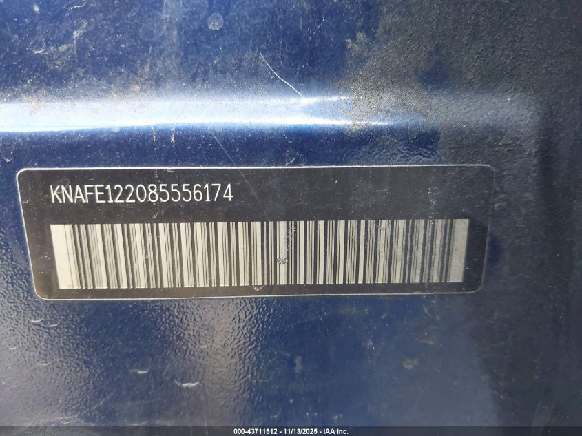 2008 Kia Spectra Ex VIN: KNAFE122085556174 Lot: 43711512