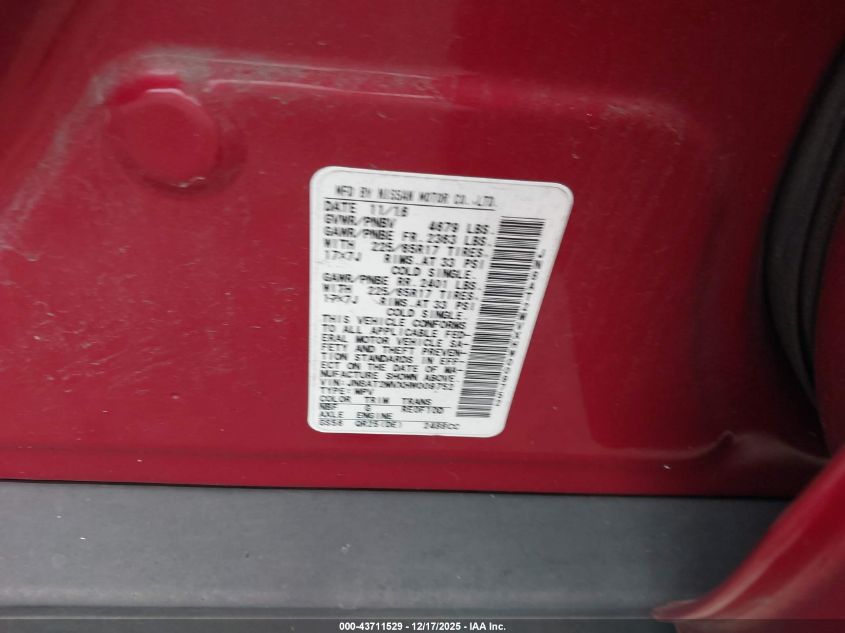 2017 Nissan Rogue S VIN: JN8AT2MVXHW009752 Lot: 43711529