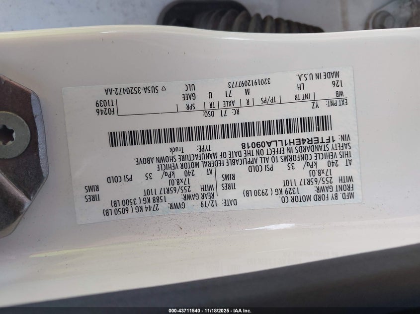 2020 Ford Ranger Xlt VIN: 1FTER4EH1LLA09018 Lot: 43711540