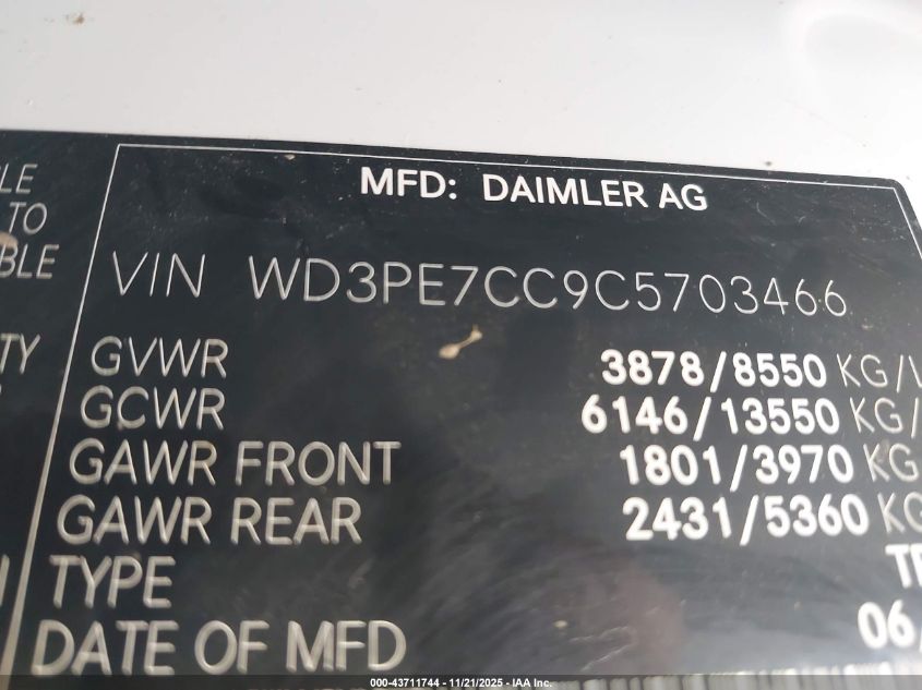 2012 Mercedes-Benz Sprinter 2500 Normal Roof VIN: WD3PE7CC9C5703466 Lot: 43711744