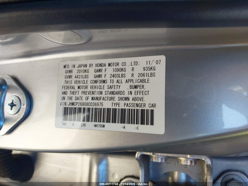 JHMCP26808C036975 2008 HONDA ACCORD photo no. 9