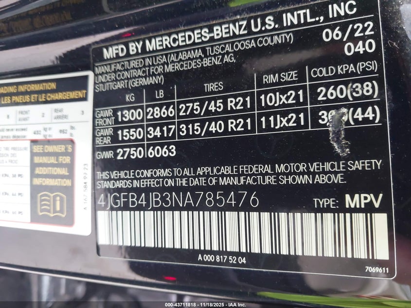 2022 Mercedes-Benz Gle 350 VIN: 4JGFB4JB3NA785476 Lot: 43711818