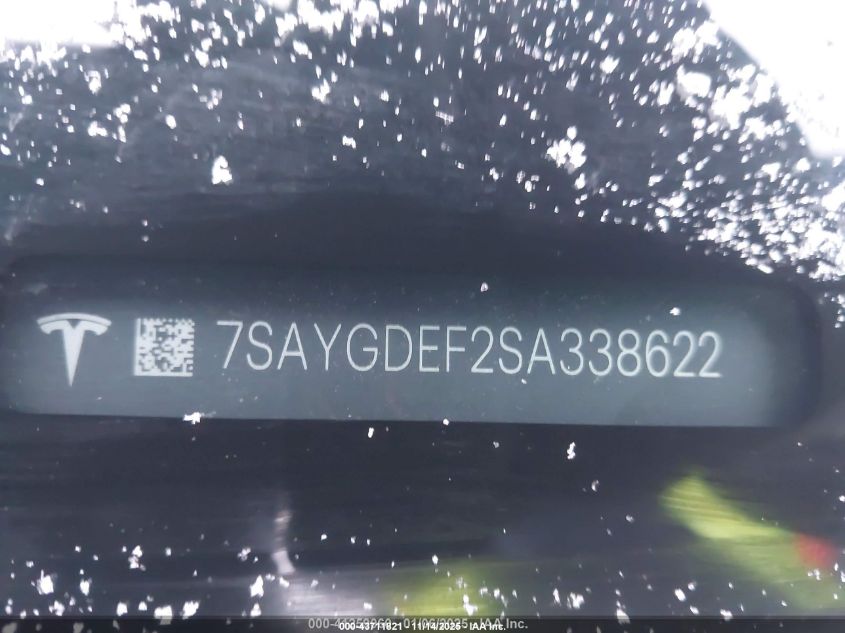 2025 Tesla Model Y Performance Dual Motor All-Wheel Drive VIN: 7SAYGDEF2SA338622 Lot: 43711821