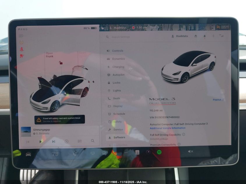 2019 Tesla Model 3 Long Range/Performance VIN: 5YJ3E1EB1KF486952 Lot: 43711905