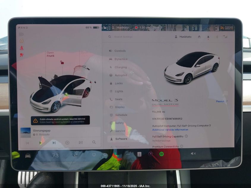 2019 Tesla Model 3 Long Range/Performance VIN: 5YJ3E1EB1KF486952 Lot: 43711905