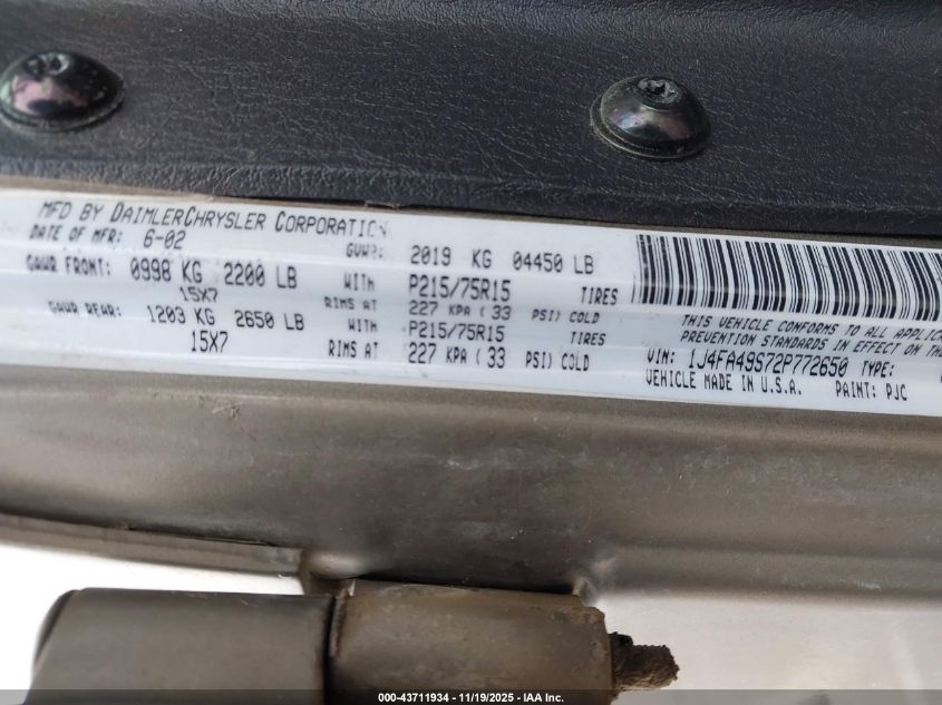 2002 Jeep Wrangler Sport VIN: 1J4FA49S72P772650 Lot: 43711934