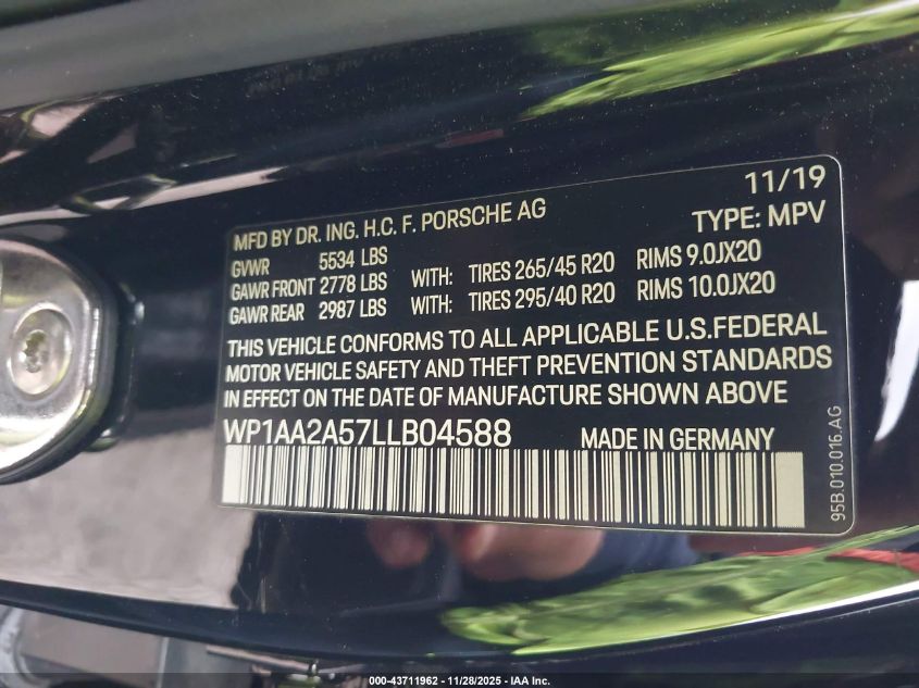 2020 Porsche Macan VIN: WP1AA2A57LLB04588 Lot: 43711962