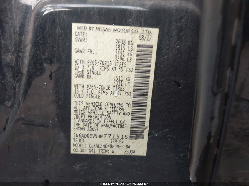 1N6AD0EV5HN771515 2017 NISSAN NAVARA (FRONTIER) photo no. 9
