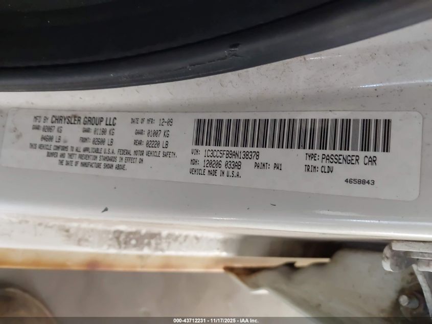 2010 Chrysler Sebring Limited VIN: 1C3CC5FB9AN138378 Lot: 43712231