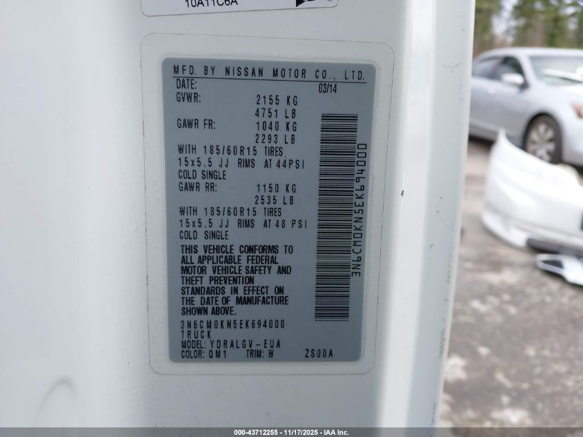 2014 Nissan Nv200 Sv VIN: 3N6CM0KN5EK694000 Lot: 43712255