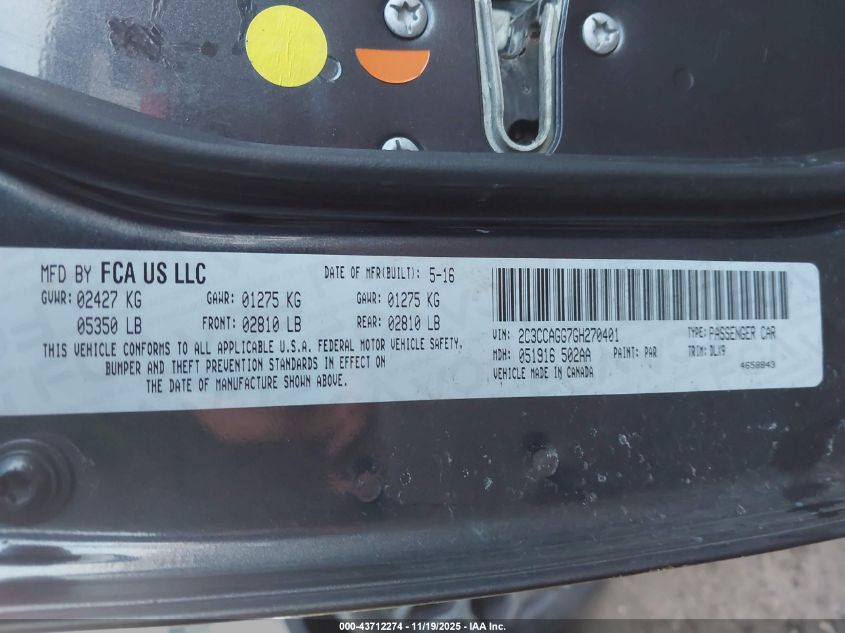 2016 Chrysler 300 300S VIN: 2C3CCAGG7GH270401 Lot: 43712274