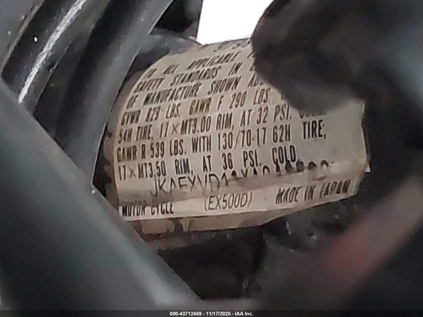 1999 Kawasaki Ex500 D VIN: JKAEXVD11XA048560 Lot: 43712459