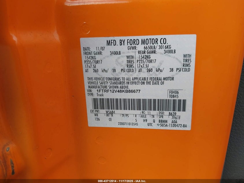 1FTRF12V48KB86677 2008 FORD F-150 photo no. 9