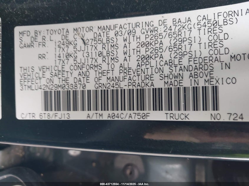 3TMLU42N29M033870 2009 TOYOTA TACOMA photo no. 9