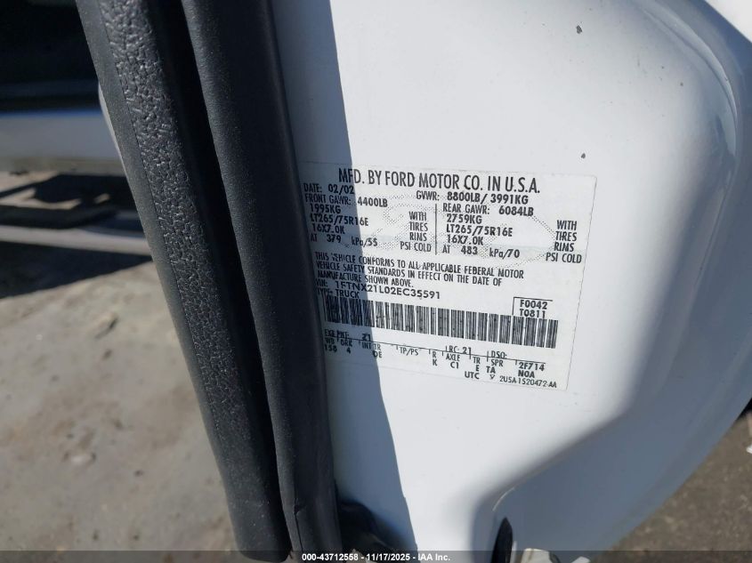 2002 Ford F-250 Lariat/Xl/Xlt VIN: 1FTNX21L02EC35591 Lot: 43712558