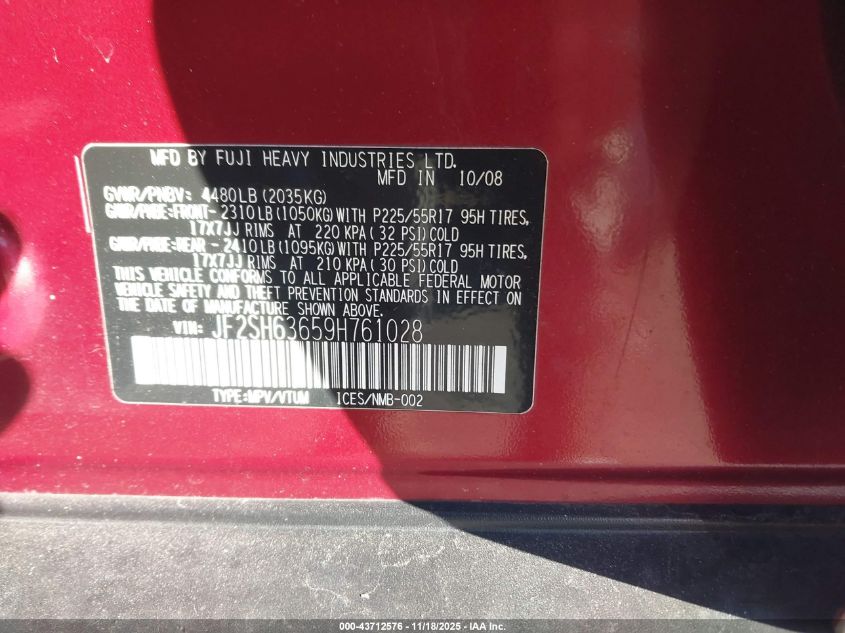 2009 Subaru Forester 2.5X VIN: JF2SH63659H761028 Lot: 43712576