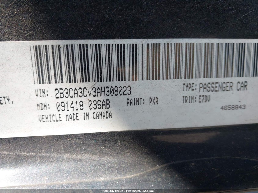 2B3CA3CV3AH308023 2010 DODGE CHARGER photo no. 9