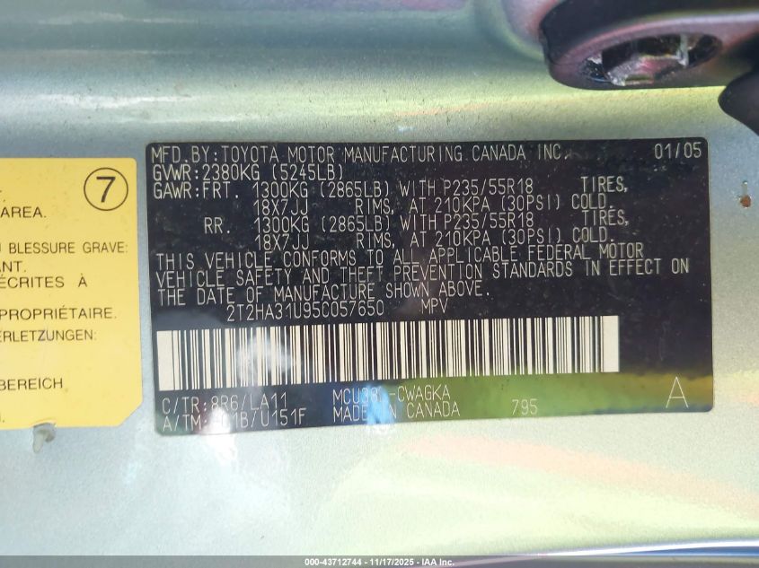 2005 Lexus Rx 330 VIN: 2T2HA31U95C057650 Lot: 43712744