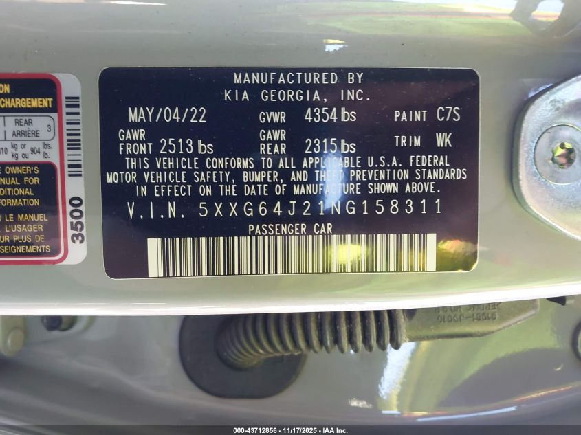 2022 Kia K5 Gt-Line VIN: 5XXG64J21NG158311 Lot: 43712856