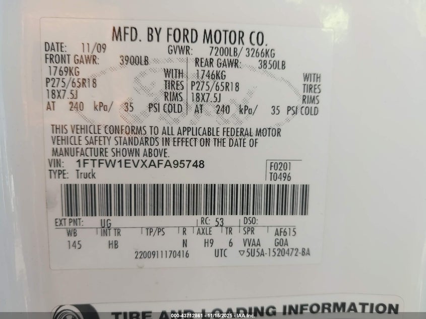 1FTFW1EVXAFA95748 2010 FORD F-150 photo no. 9